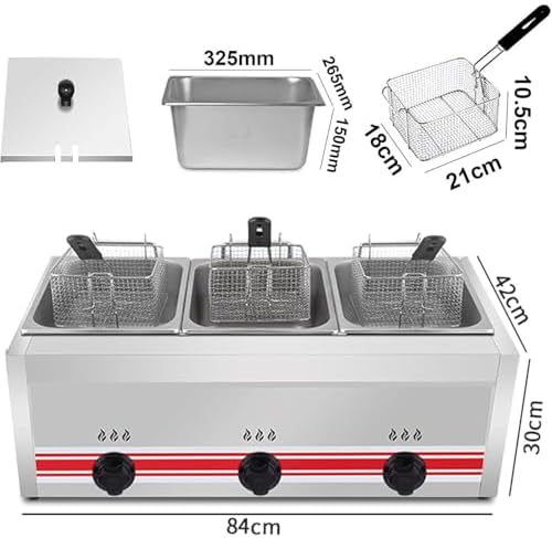 Stainless Steel Gas Fryer - LPG Deep Fat Fryer for Home & Commercial Use, Countertop Design, Adjustable Firepower, Triple Cylinder, Includes Baskets for Efficient Cooking