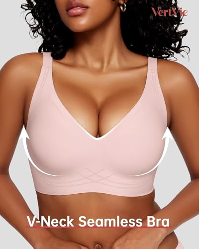 Image of Vertvie Wireless Push Up Seamless Jelly Bra Deep V Utral Soft | Low Cut Plunge V-Neck, Wide Straps, Back Smoothing, Bras for Women No Underwire, Comfortable Bralettes