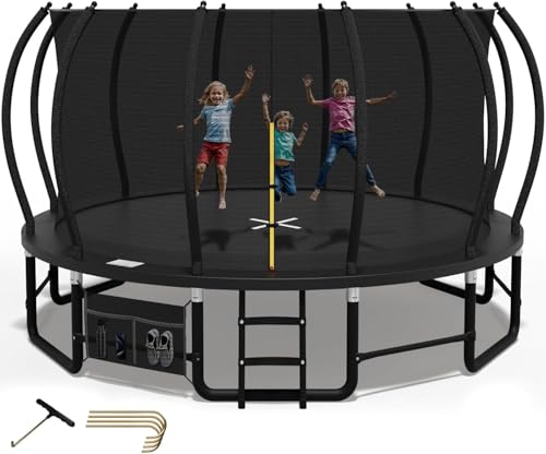 Devoko Trampolin Outdoor Ø228/305/366/427 cm, GS-Zertifikat, Mit verstärkten Beintraversen, Stabil,