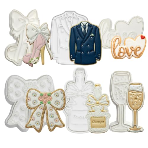Wedding Cookie Cutters Set of 6 Dress Molds 4" with Plunger Stamps Baking Dough Tools Cake Shapes PLA Accessories for Birdesmaid Decorative Party Kitchen Supplies