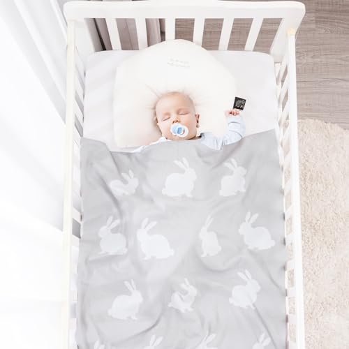 Image of david's kids Cotton Knitted Baby Blanket, Cozy Lightweight Swaddle Blankets for Boys Girls Neutral, Luxurious Receiving Blanket for Shower Gift Registry for Newborns, 30x40 Inches, Rabbit