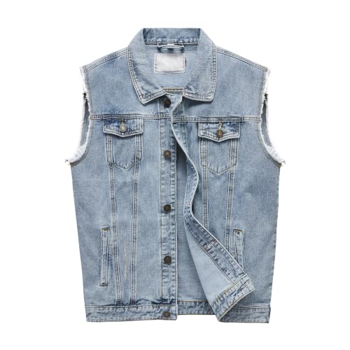 Image of JYG Denim Vest for Men Casual Stretchy Trucker Jean Vests Fashion Vintage Sleeveless Jacket Vest