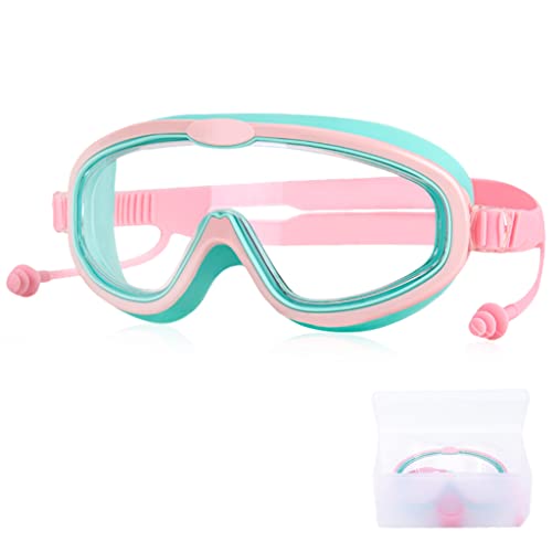 Image of PROBEROS Swimming Goggles for Kids with Ear Plugs, Big Frame Leakproof Anti-fog Swimming Goggles for Kids, Swim Goggles with UV Protection Adjustable Swim Goggles for Boys Girls for Age 6-14 (Pink)