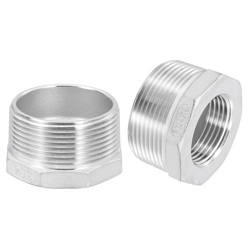 Image of uxcell 5Pcs 1-1 /2 inch Male NPT to 1 inch Female NPT 304 Stainless Steel Reducer Hex Bushing, Reducing Cast Pipe Adapter Fitting for industrial, oil /gas, water, HVAC, and plumbing systems