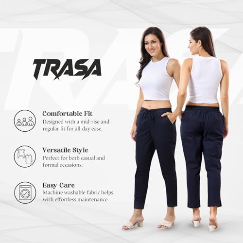 Image of TRASA Ultra Soft Cotton Regular and Plus 8 Colour Cotton Pants for Womens and Girls - Available Sizes : M,L,XL,2XL,3XL,4XL,5XL