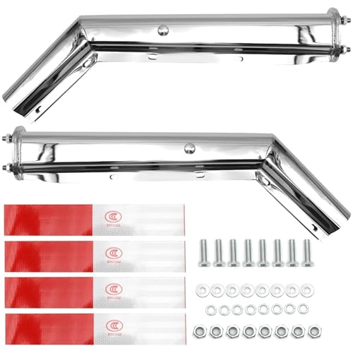 Image of 2 PCS Stainless Steel Angled Mud Flap Hanger for Semi Trucks, Bolt Spacing 2-1 /2 inch 2.5 inch,30 inch L Heavy-Duty Spring Loaded Bracket with Reflective Strip Sticker (Right + Left)