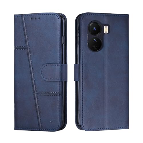 Image of for Vivo Y16 / Vivo Y56 5G / Vivo T2x 5G Flip Cover Leather Finish | Inside TPU with Card Pockets | Wallet Stand | Complete Protection Flip Case Blue