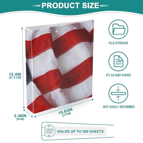 Image of 3 Ring Binder North American Bald Eagle Flag 1.5 inch Binders Three Ring Binders with Clipboard Fit 8.5'' x 11'' Paper 3 Interior PVC Clear Pockets for Office Supplies