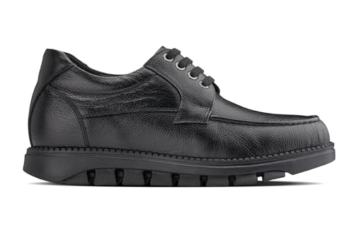 Image of CALTO Men's Invisible Height Increasing Elevator Shoes - Black Pebble Grain Leather Lace-up Casual Shoes - 3 Inches Taller - G6381 - Size 9 D(M) US