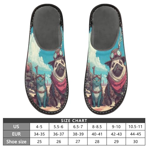 House Slippers West Wild Pug Print, Outdoor Indoor Unisex Rubber Sole Memory Foam 4-52