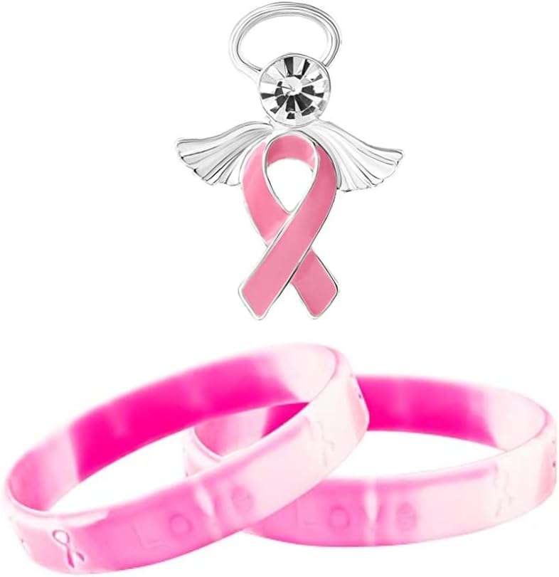 Breast Cancer Awareness Angel Pink Ribbon Pin and Pink Camouflage Ribbon Silicone Bracelet - Breast Cancer Awareness, Event Promotions, Gift-Giving, Support Groups & Care for Women