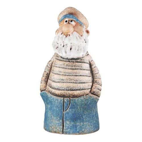 MF Maritime Zaunfiguren Set, 2 Seemänner aus Keramik, Blau-Weiß, 19 cm Höhe, Gartendekoration