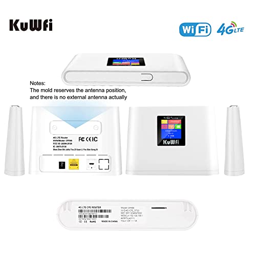 Kuwfi 4G Lte Router With Sim Card Slot, Mobile Wifi Hotspot With Lcd Display Rj45 | Support T-Mobile And At&T | 150Mbps Wireless Connect Up To 10 Devices(Built-In Antenna, No External) #TOP2