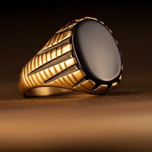 Image of THE MEN THING Royal Series - PRIME CREST RING - Pure Stainless Steel Men's Gold-Plated Ring - Statement Luxury Jewelry (Size : 16-19-22-24-26)