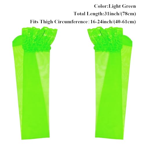 Image of Thigh High Stockings Lace Top, Women's Semi Sheer Sexy Stay Up Halloween Lingerie Thigh High Stockings
