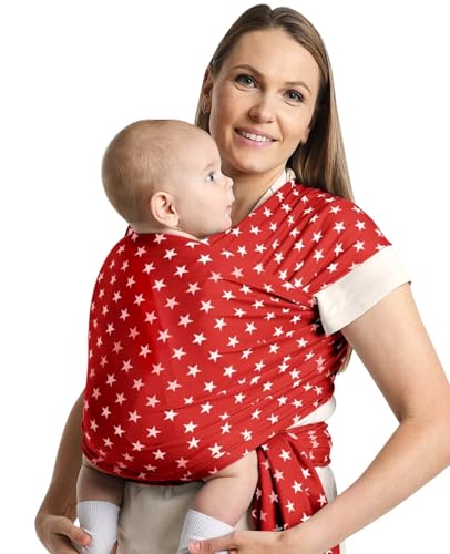 Image of S.Leovay Fashion Star Pattern Baby Wraps Carrier,Comfortable Baby Wearing Wrap and Swaddle,Stretchy, Breathable,Hands-Free Design Infant Sling for Newborn to Toddler 7-35 lbs