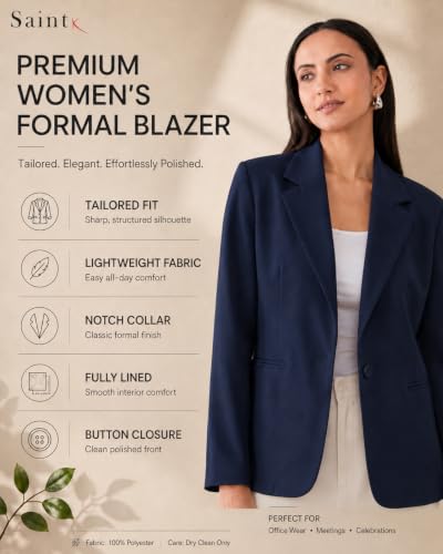Image of SaintX Women's Premium Formal Blazer | Fully Lined | Regular Fit | 4-Way Stretchable Ultra-Light Fabric | Fashion-Forward | Office /Meetings (WB01)