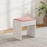 LSBIKE Mode Schminktisch Hocker Mit Soft Padded，Sitzhocker Aus Holz Mit Gepolstertem Kissen & Bezug Aus Kunstleder, Moderner Polsterhocker Klavier Stuhl 40 x 30 x 40 cm，Einfach Zu Montiere (Rosa)