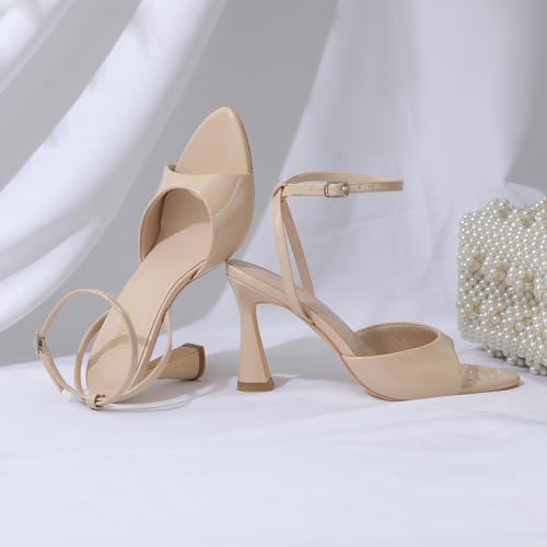 Image of Susanny High Heels for Women Pointed Open Toe Strappy Chunky Block Heels Ankle Strap Stiletto Kitten Heeled Sandals Wedding Bridal Party Prom Sexy Dress Shoes