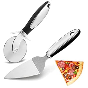 Pizzasnijder | Pizzaschep | Pizzaschneider – pizzaroller van hoogwaardig roestvrij staal, pizzapeddel voor het bakken van zelfgemaakte pizza en brood, taarten en koekjes – 2 stuks