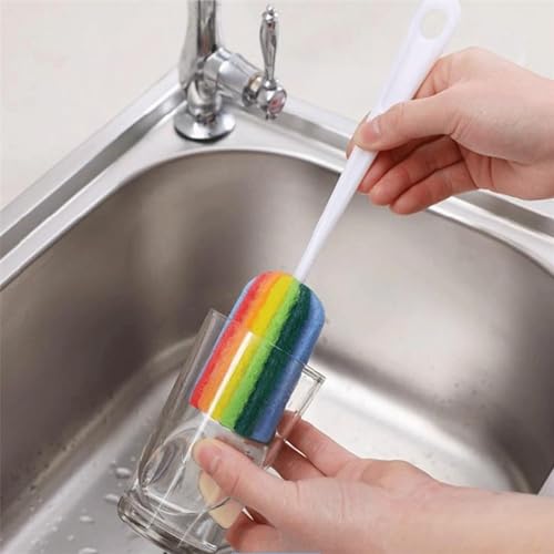 Image of 3PCS Cleaning Bottle Sponge Brush with Long Handle Scouring Pad Scrub Brushes for Kitchen Clean Glasses Mugs Cups