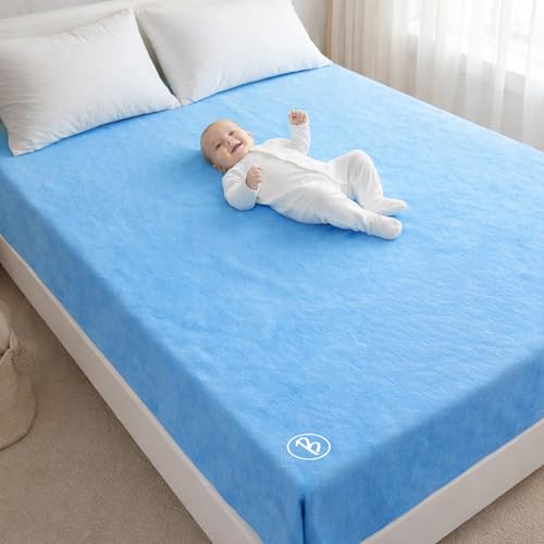 Image of Btag Baby Waterproof, Super Soft Fast Drying Mattress Protector | Extra Absorbent, Anti-Itching Sheet for New Born,Toddler (Size 200x210 cm, Pack of 1, Cobalt)