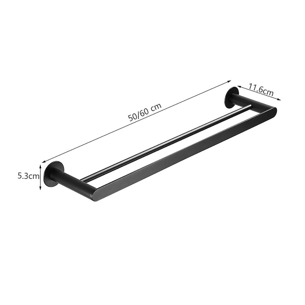 Double barre porte-serviettes murale en acier inoxydable 304, accessoires de salle de bain, 50 à 60 cm, noir, robuste pour un usage domestique
