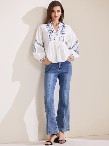 Blouse à Fleurs Boho Fluide Col en V Coupe Ample Anti-Chaleur