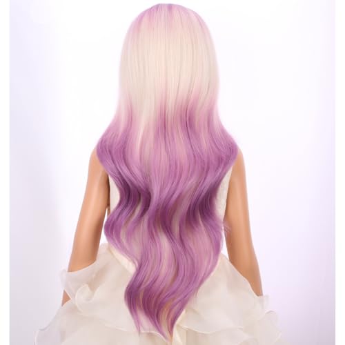 Image of PATTNIUM Blonde Ombre Purple Wig Kids Child Long Curly Wavy Light Purple Wig Blonde to Purple Wigs Middle Part Girls Heat Resistant Synthetic Hair Wigs