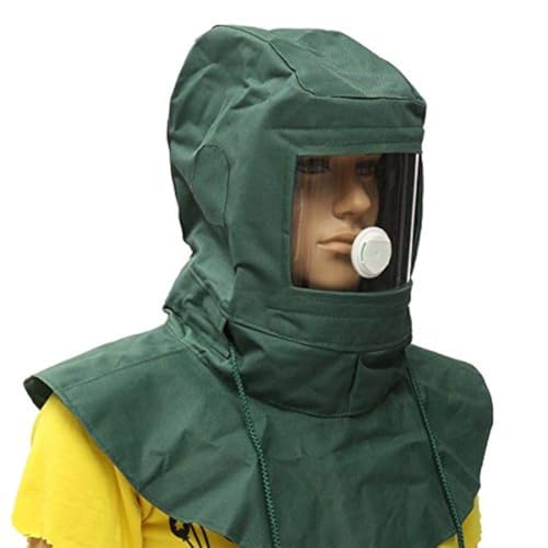 Professional Sandblasting Hood, Green Canvas with Clear Visor, Protective Face Shield, 50x28cm Industrial Safety Mask for Abrasive Blasting