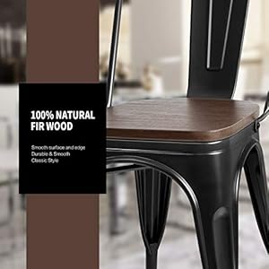 Victone metal dining chair with wood seat indoor outdoor use chic dining bistro cafe side bar chair coffee chair set of 4 black  urban country home decor