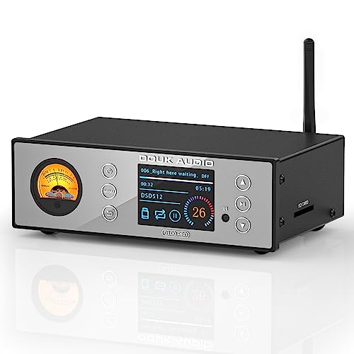 Douk Audio C100 PRO Mini Hi-Res Bluetooth Music Streamer Digital Audio Player Preamp DAC with USB Optical XLR - ESS9038 DSD512 & VU Meter & LED Display & Remote Control for Amplifier, Active Speakers