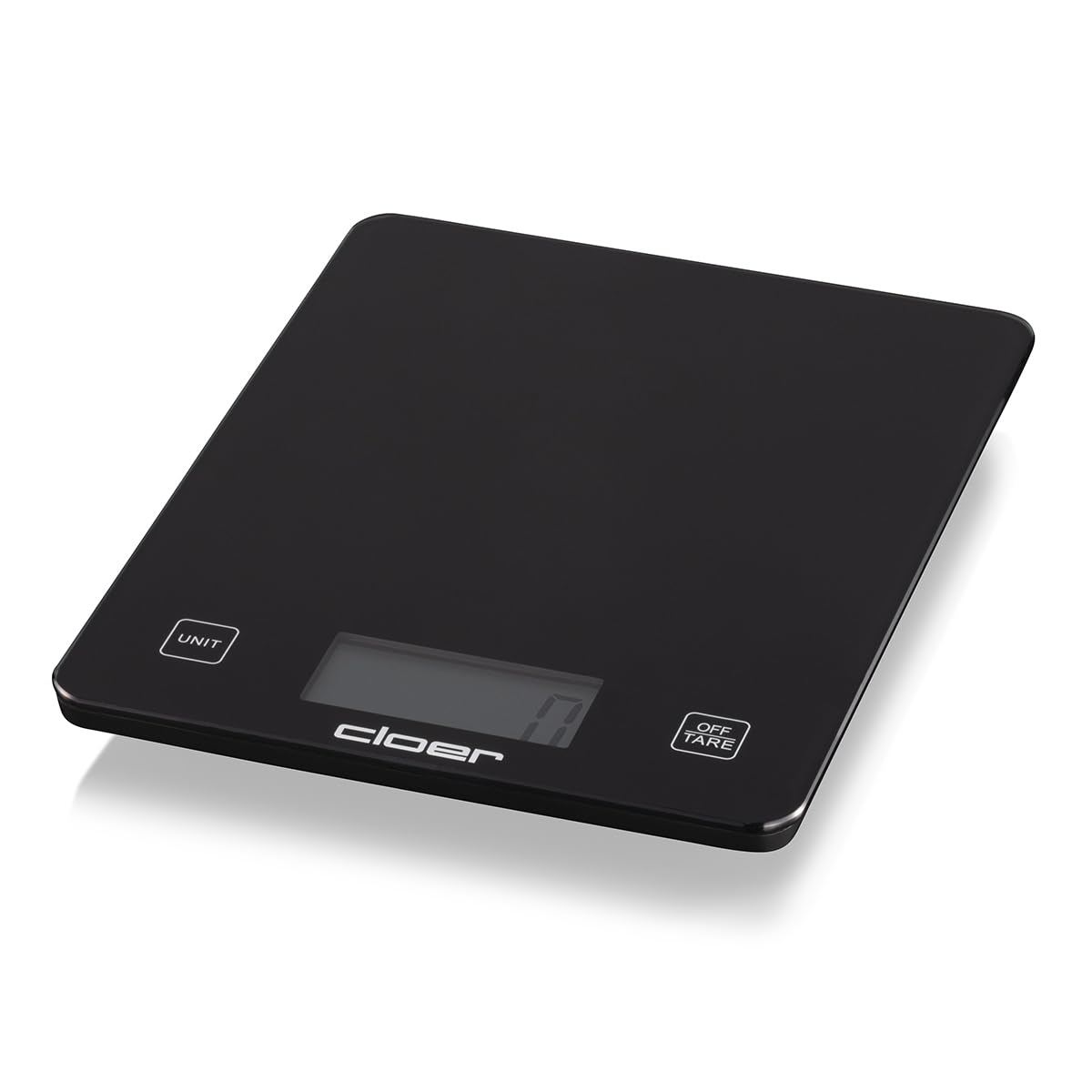 Cloer 6870 Digital Kitchen Scales up to 10 kg, Weight Added Function, Weight Measurement in 1g Increments, Measurement: g, ml, lb:oz and oz, Glass Surface, LCD Display, Black