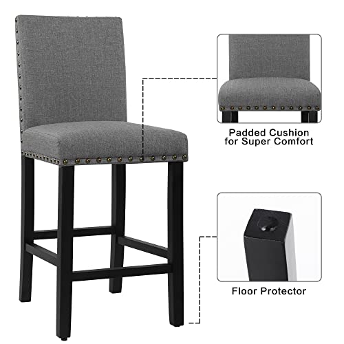 Thksbought Set Of 2 Bar Stools Nail Head Decoration 24 Inch Soft Cushions With Solid Wood Legs(Gray) #TOP4