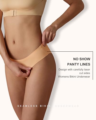 Image of SHARICCA Women Seamless Cheeky Bikini No Show Panties Ladies Invisible Breathable Briefs Soft Stretch Underwear Multi Pack