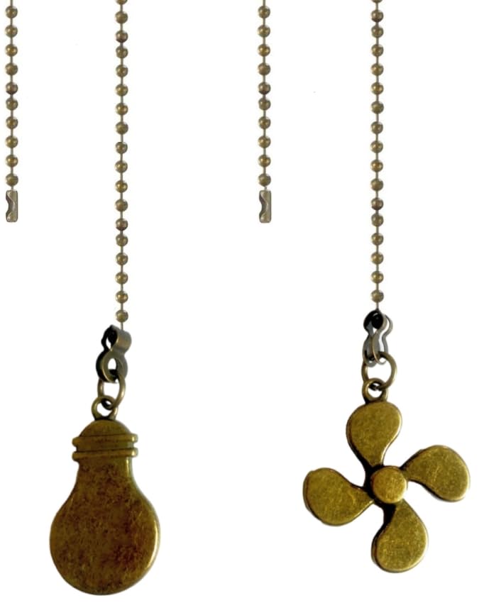 Image of Ceiling Fan Pull Chain Set, Bulb and Fan Pattern Pull Chain Extension 12 Inch Ceiling Fan Chain Extender with Ball Fan Chains Connector (Antique Bronze 4Pcs)