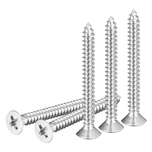 Image of DTGN 100Pcs #6x1-3 /8 inch Flat Head Wood Screws, 304 Stainless Steel Phillips Self Tapping Screws - Good for Woodworking, Furniture - Silver