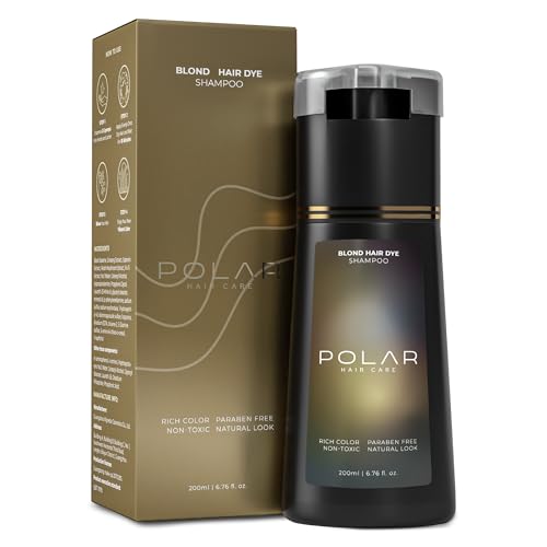 Polar Haircare - Blonde Dye Shampoo for Women and Men - Gray Coverage Color Cleanser Semi-Permanent Golden Tone Kit Light Color Wash Quick Application Formula Natural Looking Highlights 6.76 Fl Oz