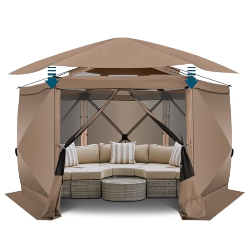 Image of COBIZI 12x12 FT Pop Up Canopy Extendable Tent, Gazebos On Clearance with Removable Roof, Screened in Gazebo with sidewalls, Screen Tents Portable carpas para Patio for Outdoor Camping,Backyard,Khaki