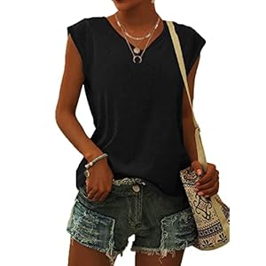 WNEEDU Womens Summer Tops Cap Short Sleeve T-Shirt Lightweight V Neck Shirts Casual Loose Fit Tank Tops 2025 New
