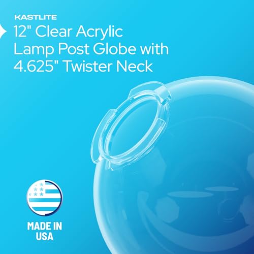 Image of KASTLITE 12 inch Clear Acrylic Lamp Post Globe, 4-5 /8in Twist Lock, US Made | Manufactured in the USA, Impact-Resistant Plastic Construction (Not Glass), Fits Most Standard Outdoor Pole-Top Fixtures