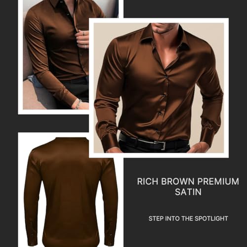 Image of IndoPrimo Men's Satin Shirt with Spread Collar Neck Line Solid Pattern Full Sleeves Regular Fit Western Style and Standard Length