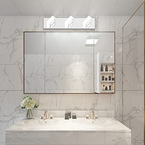 Image of Ralbay Modern LED Bathroom Vanity Lights Chrome Stainless Steel Acrylic Bathroom Wall Lighting Fixtures Modern LED Vanity Lights Over Mirror(Natural White Light)
