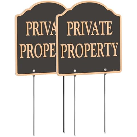 Doninex Private Property Signs, Aluminum, Metal Stakes Included, Weatherproof Up to 7 Years Outdoor for Home, 12x12 Inches, 2 Pack Cover