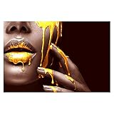 BANGHA Poster,Kunstdruck Modern Frau Leinwand Malerei Gold Sexy Lip Schwarz Poster und Drucke Wandkunst Bild Für Wohnzimmer Home Decoration (Color : White, Size (Inch) : 50x75cm no Frame)