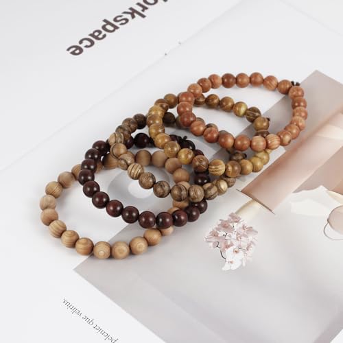 MILAKOO 5Pcs Sandalwood Stretch Bracelets for Women Men with Hematite Stone Cross Mala Beads3