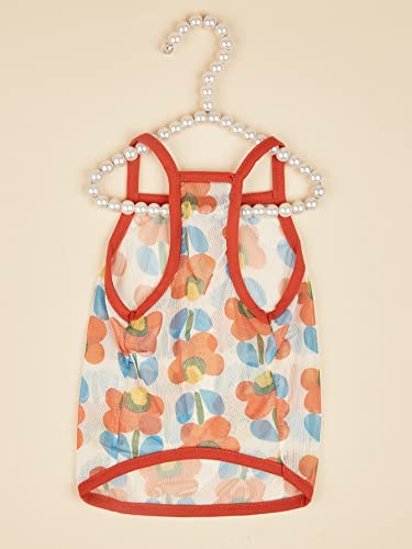 Qwinee Cute Dog Tank Top Floral Print Breathable Cat Puppy Dog Shirt Lightweight Mesh Pet Vest Small Medium Dogs Cats Kitten Summer Clothes Red M #TOP3