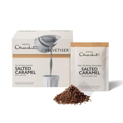 Image of Hotel Chocolat Hot Chocolate Mix - Salted Caramel Drinking Chocolate with Real Chocolate Flakes, 10 Servings, Gourmet Cocoa