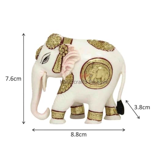 Image of Handicrafts Paradise Culture Marble Elephant Hand Painted with Intricate Carving Showpiece for Home Decor - 3 inch