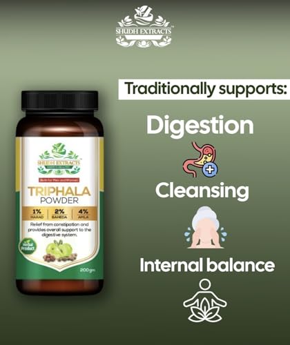 Image of Triphala Powder | Natural Ayurvedic Digestive Cleanser | Relieves Constipation & Detoxifies Body | Harad, Baheda & Amla Blend | Herbal Supplement for Men & Women - 200gm